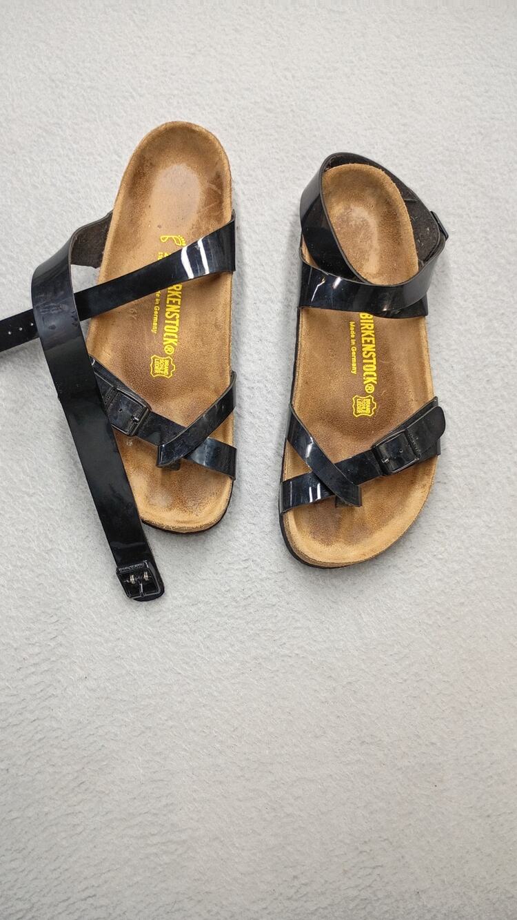 Birkenstock Yara Balance Black Patent Sandals Womens EU 41 US 10 Birko-Flor